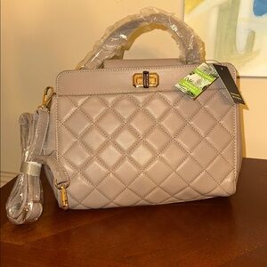 Badgley Mischka Quilted Beige Satchel
